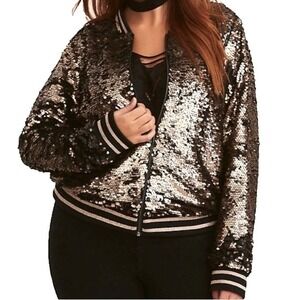 Torrid Sequin Bomber Jacket Women's 4X Black Gold Runway Collection Roller Derby
